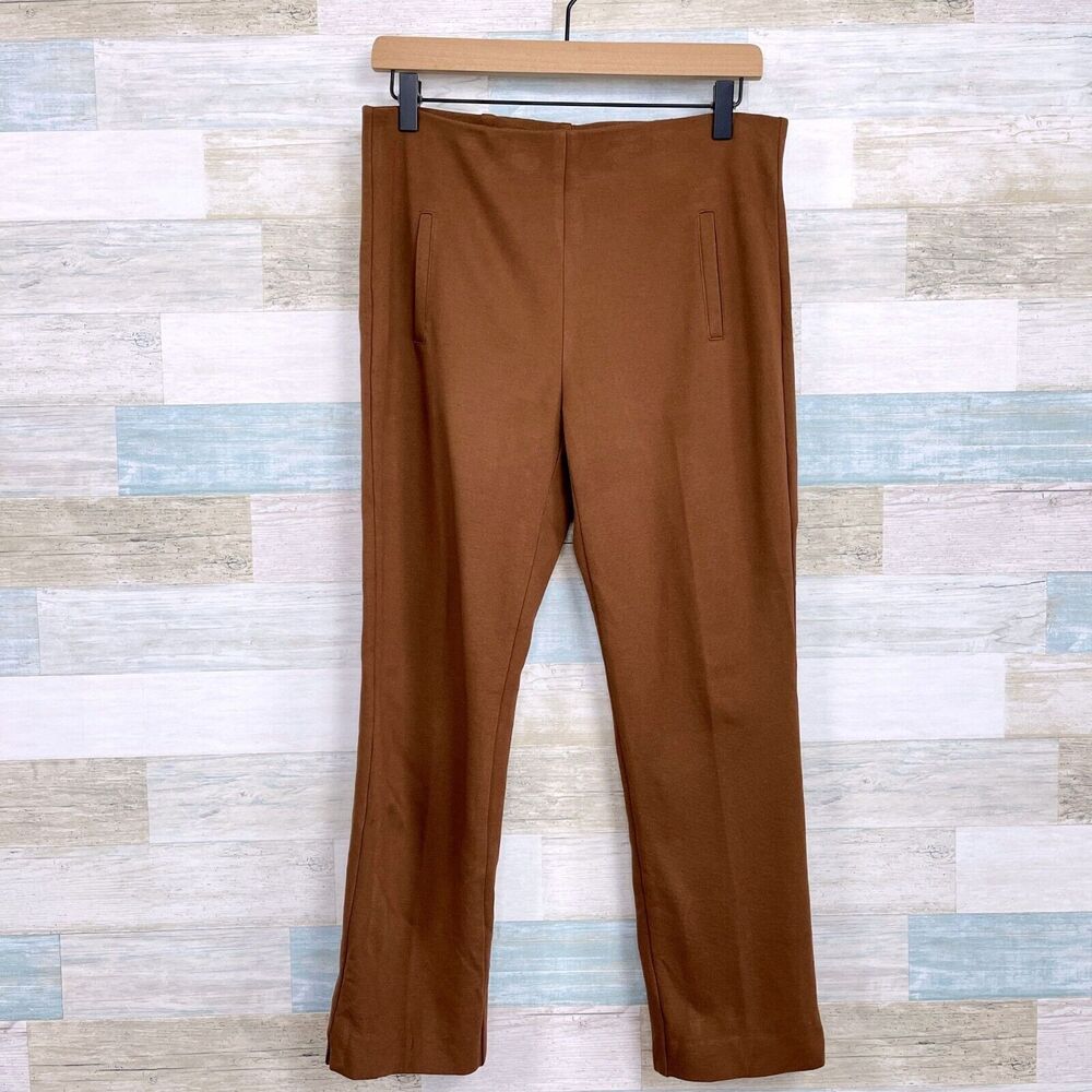 Chicos Juliet Ponte Pull On Pants Brown High Rise Slim Straight Work Womens 0 S